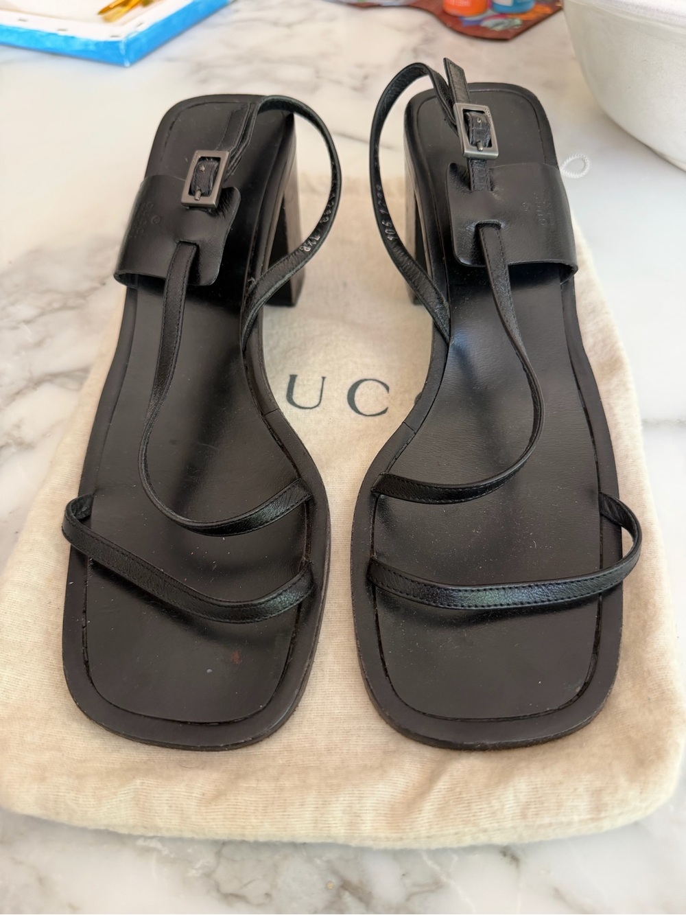 Vintage Tom Ford Gucci Black Strappy Leather Slingback Sandals